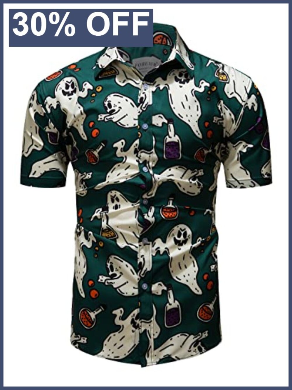 Men's Halloween Pumpkin Hawaiian Button Down Short Sleeve Shirt